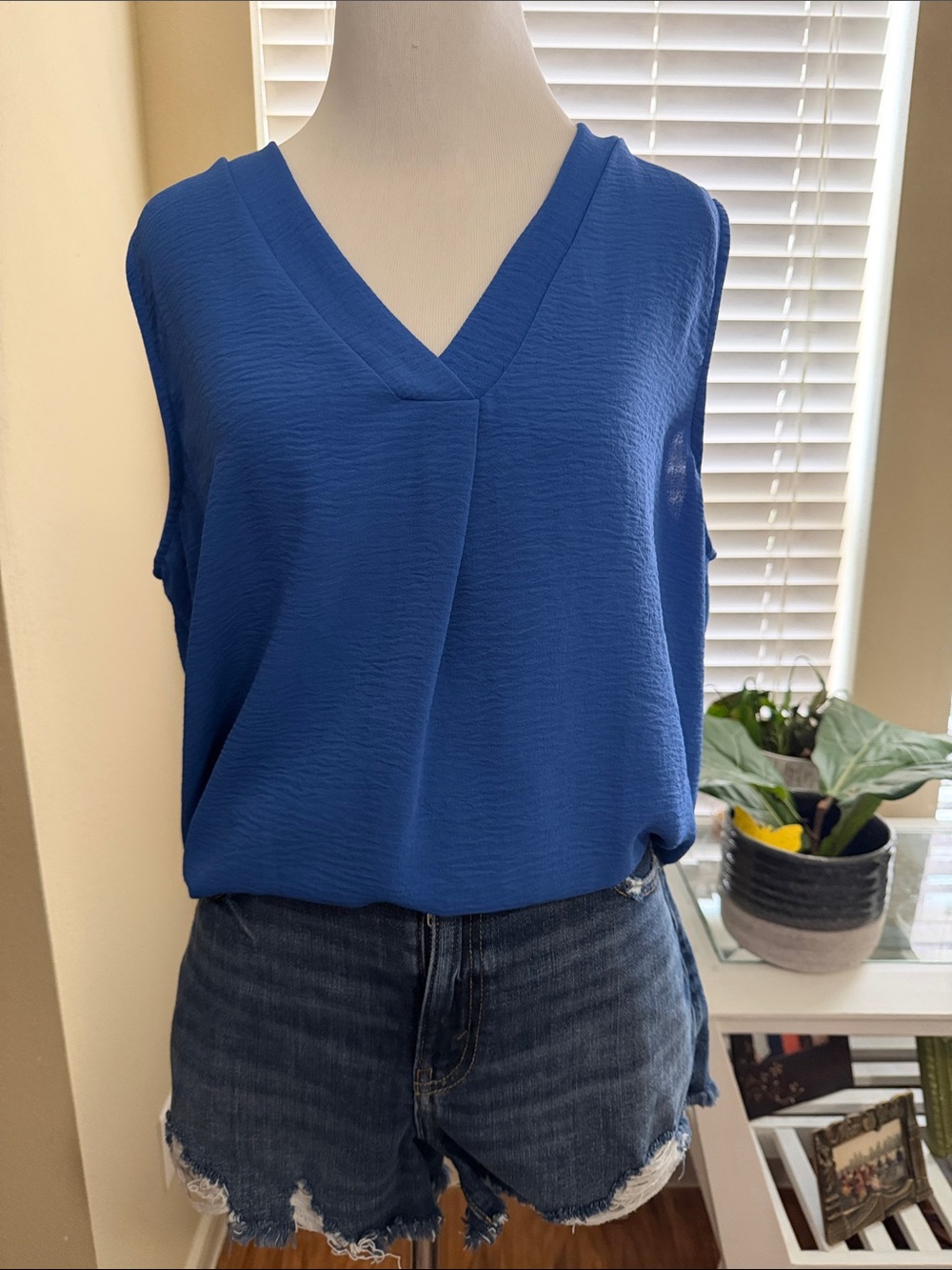 Royal Blue V-Neck Sleeveless Top